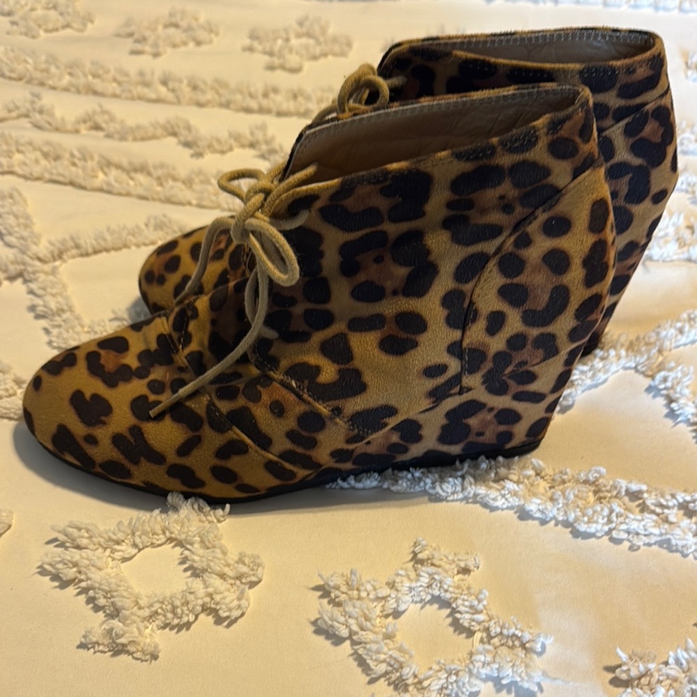 Leopard Print Wedge Ankle Boots